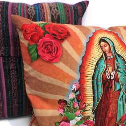 Virgin Mary Throw Pillow Cover, Our Lady Of Guadalupe, Handwoven Accent - thumbnail 3