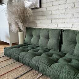 Floor Sofa Boucle Seat With Backrest, Custom Size Cushion, Large & Small Floor French Mat - thumbnail 2