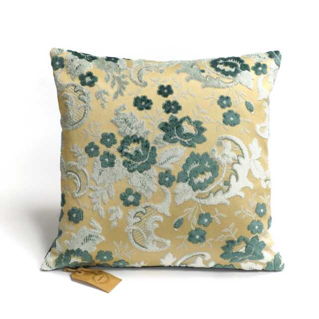 Blue Velvet Pillow Cover - Floral Vintage Cut Or Raised Accent 40x40 cm/16x16 - image 1