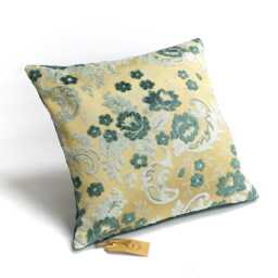 Blue Velvet Pillow Cover - Floral Vintage Cut Or Raised Accent 40x40 cm/16x16 - thumbnail 2