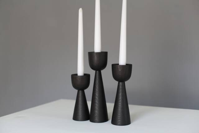 Black Wood Candlestick Set Gothic Japanese Table Decor - image 1