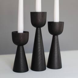 Black Wood Candlestick Set Gothic Japanese Table Decor - thumbnail 2