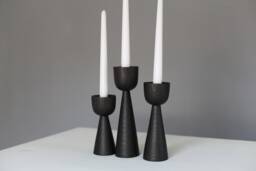 Black Wood Candlestick Set Gothic Japanese Table Decor - thumbnail 1