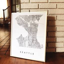 Seattle Map Street Washington City Drawing Black & White - Art Print Wedding Anniversary Graduation Gift Pnw Decor Puget Sound - thumbnail 4