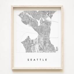 Seattle Map Street Washington City Drawing Black & White - Art Print Wedding Anniversary Graduation Gift Pnw Decor Puget Sound - thumbnail 1