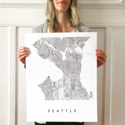 Seattle Map Street Washington City Drawing Black & White - Art Print Wedding Anniversary Graduation Gift Pnw Decor Puget Sound - thumbnail 2