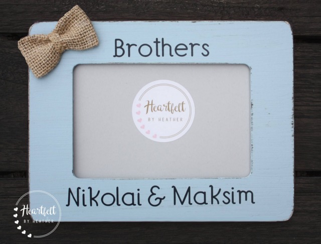 Personalized Brothers Picture Frame - Custom Vintage Blue Nursery Decor - image 1