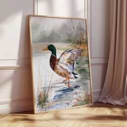 Mallard Duck Watercolor Poster - Nature Wildlife Wall Art Print Rustic Farmhouse Decor Countryside Lake Artwork Bird Lover Gift - thumbnail 2