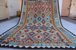 7x10 Chubi Tribal Kilim Rug, Afghan Flatweave Area Brand New Kilim, Maimana Oriental Turkmen Rug For Bedroom, Livingroom - thumbnail 1