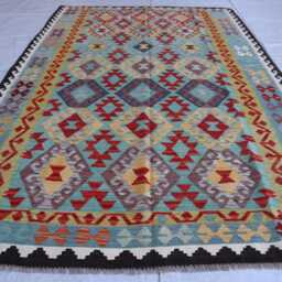 7x10 Chubi Tribal Kilim Rug, Afghan Flatweave Area Brand New Kilim, Maimana Oriental Turkmen Rug For Bedroom, Livingroom - thumbnail 2