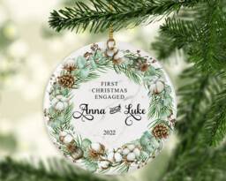 Personalised First Christmas Engaged Ornament Newly Wed Gift Custom Ceramic Or Mdf Acrylic Bauble Customisable Disc For Keepsake