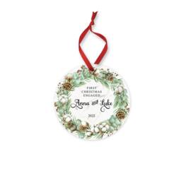 Personalised First Christmas Engaged Ornament Newly Wed Gift Custom Ceramic Or Mdf Acrylic Bauble Customisable Disc For Keepsake - thumbnail 4