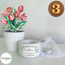 Personalised Ceramic Christening Candle Holder - Baptism Keepsake, Custom Decor UK - thumbnail 3