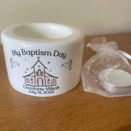 Personalised Ceramic Christening Candle Holder - Baptism Keepsake, Custom Decor UK - thumbnail 4