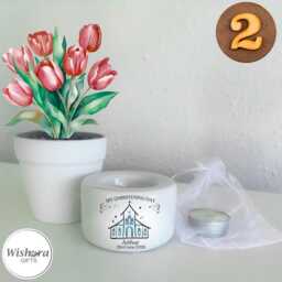 Personalised Ceramic Christening Candle Holder - Baptism Keepsake, Custom Decor UK - thumbnail 2