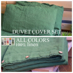 Duvet Cover Set & Pillow With Envelope Closures Treetop Green Color Stone Washed Seamless Full King Quilt Linen Duvet Cover Full