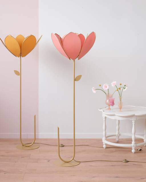 Terracotta Double Flower Floor Lamp & Lampshade - image 1