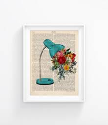 Vintage Study Lamp Print, Wall Art, Retro Lamp, Retro Room Art - thumbnail 1