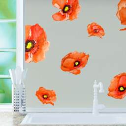 Orange Poppy Wall Decals, Home D??cor, Kitchen Hand-Painted Decals For Walls, Tiles & Furniture, Flower By Easysweethome - thumbnail 2