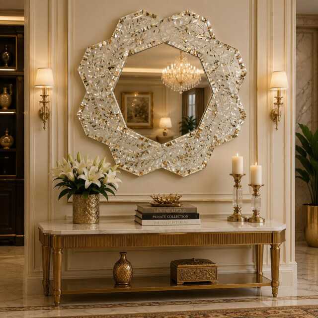 Mother Of Pearl Inlay 8 Corner White Leaf Pattern Mirror Frame With Complimentary - image 1