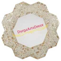 Mother Of Pearl Inlay 8 Corner White Leaf Pattern Mirror Frame With Complimentary - thumbnail 2