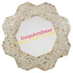 Mother Of Pearl Inlay 8 Corner White Leaf Pattern Mirror Frame With Complimentary - thumbnail 4