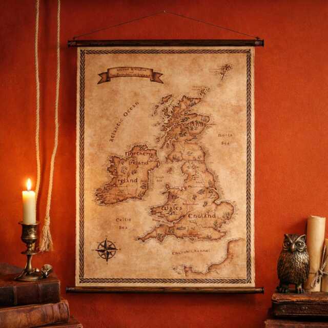 Fantasy British Isles Map - Vintage Style Pull-Down Canvas Wall Art - image 1