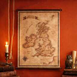 Fantasy British Isles Map - Vintage Style Pull-Down Canvas Wall Art - thumbnail 1