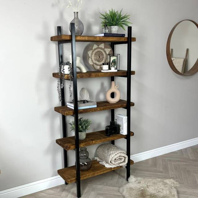 Handmade Rustic Ladder Shelf Industrial Solid Wood Bookcase - image 1