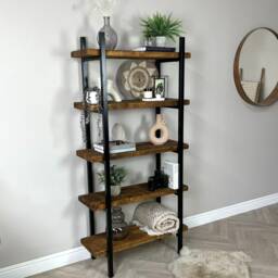 Handmade Rustic Ladder Shelf Industrial Solid Wood Bookcase