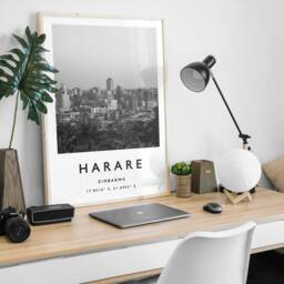 Harare Zimbabwe Travel Poster Black & White African Wall Art - thumbnail 3