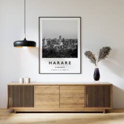 Harare Zimbabwe Travel Poster Black & White African Wall Art - thumbnail 1