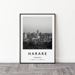 Harare Zimbabwe Travel Poster Black & White African Wall Art - thumbnail 2