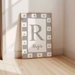 Grey Star Personalised Initial Wall Print For Childrens Bedroom, Nursery Or Playroom - thumbnail 1