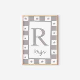 Grey Star Personalised Initial Wall Print For Childrens Bedroom, Nursery Or Playroom - thumbnail 3