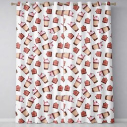 Cute Chocolate Milkshake Light Grey Background Sweet Drink Seamless Pattern Readymade Eyelet Ring Top Thermal 100% Blackout Curtains - thumbnail 2