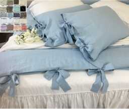 Duvet Cover With Ties -White, Grey, Cream, Pink, Blue, Stripe, Chevron, 40+ Colors, Custom Size, Lovely Bow
