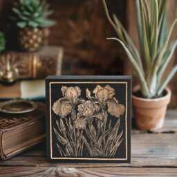 Iris Flowers Engraved Illustration - Woodblock Print Inspired Floral Garden Wall Art Plant Mom Print, Farmhouse Home Decor Gift - thumbnail 2