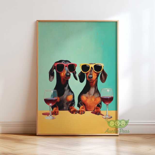 Dachshund Wall Art, Funny Dog Print, Colorful Retro Animal Poster, Playful Kitchen Or Dining Room Decor, Mid Century Sausage - image 1