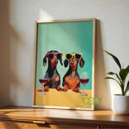 Dachshund Wall Art, Funny Dog Print, Colorful Retro Animal Poster, Playful Kitchen Or Dining Room Decor, Mid Century Sausage - thumbnail 3