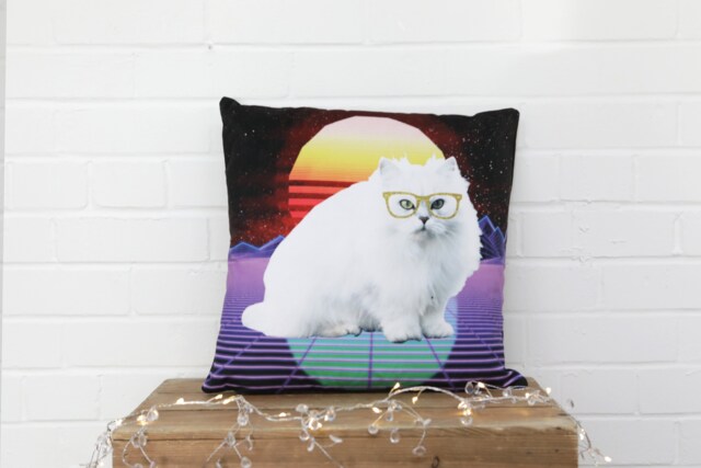 Retro Disco Cat Cushion Velvet Purple Blue 45cm X Cushions Pillows Limited Edition 80S Eighties Cats - image 1