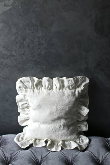 Linen Ruffle Pillowcase Envelope Style Pillow Case Cushion Covers Natural Stonewashed Soft - image 1