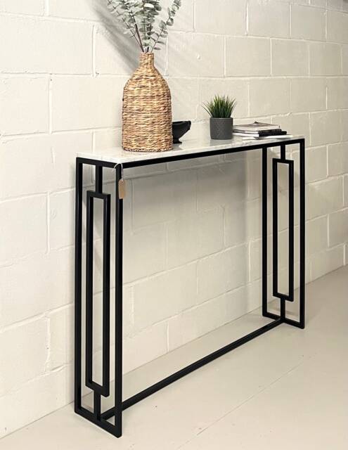 Marble Console Table Radiator Cover With Art-Deco Pattern On The Sides Hallway Furniture Carrara - image 1