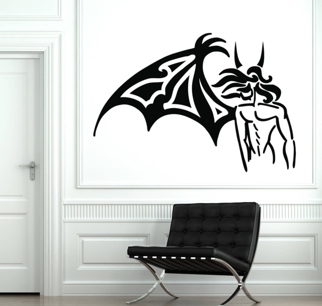 Wall Vinyl Decal Fallen Angel With One Wing & Horns Living Room Decoration - 2424Dn - image 1