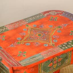 Wooden Elephant Stool Side Table - Hand Painted Ethnic Indian Ottoman Pouffe Footstool Bench Chair - thumbnail 3