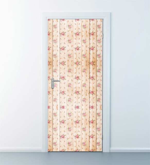 Wood Wall Decal, Flowers Texture Door Sticker, Wooden Boards Mural, Wallpaper, Home Design