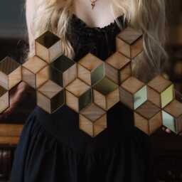 Geometric Rhombille Tiling Wall Art Wood & Acrylic Modern Sculpture - thumbnail 2