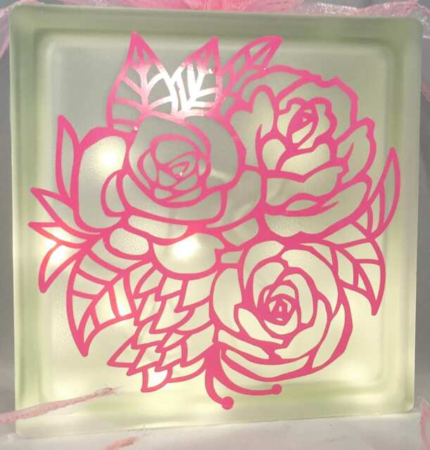 Flowers Nightlight Cube, Bouquet Glass Light Block, Personalised Or Personalized Keepsake Gift - image 1