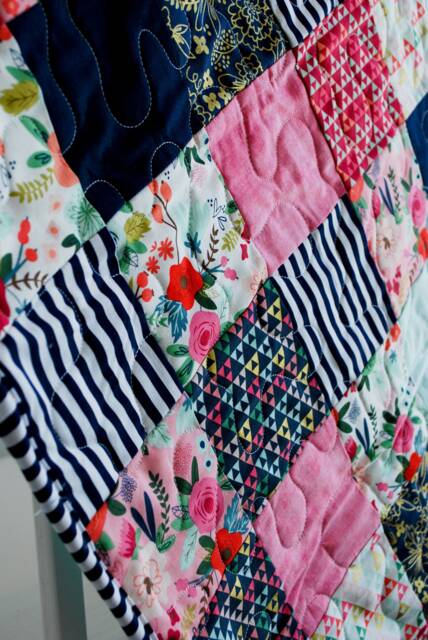 Reduced Price Flower Patchwork Baby Quilt, Boho Floral Newborn Minky Girl Blanket, Gift, Mint - image 1