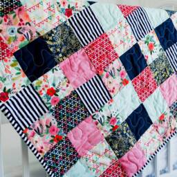 Reduced Price Flower Patchwork Baby Quilt, Boho Floral Newborn Minky Girl Blanket, Gift, Mint - thumbnail 3